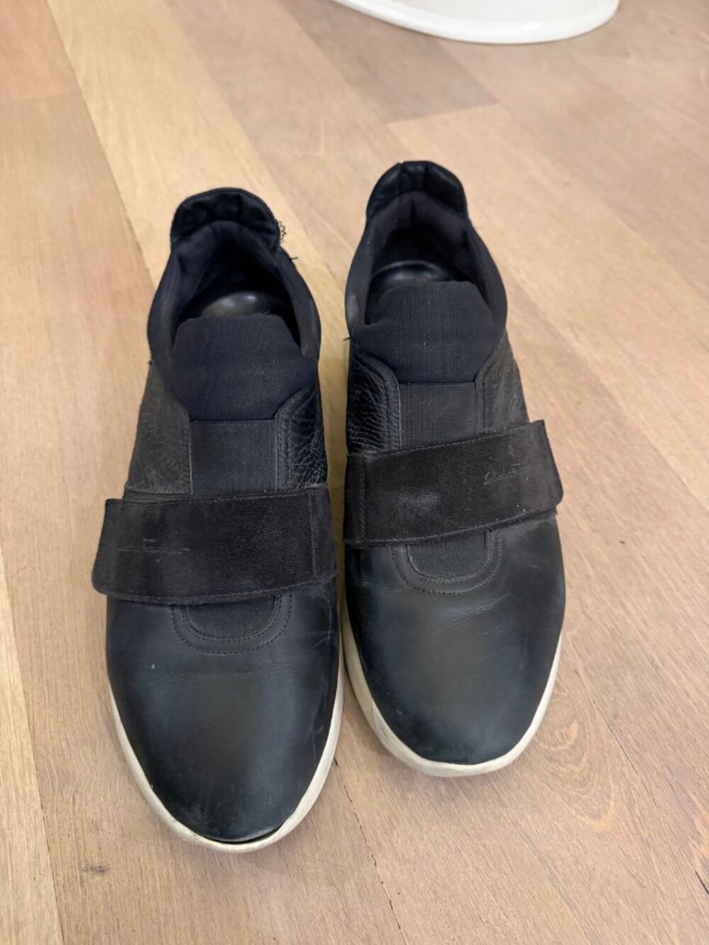 Salvatore Ferragamo Men's Black Leather Slip-On Sneakers